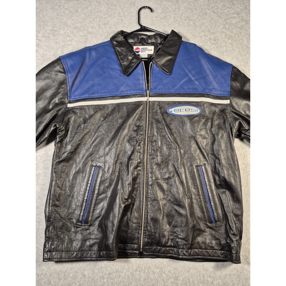 Vtg Pepsi Generation Next  Black Blue Jacket‎ Coat Genuine Leather Size XXL
